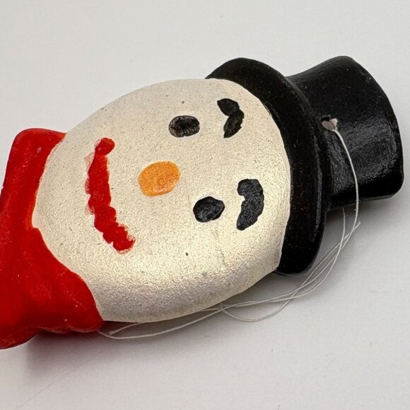 Vintage Snowman Head Christmas Tree Ornament Hand Painted with Top Hat Red Scarf - Picture 4 of 6
